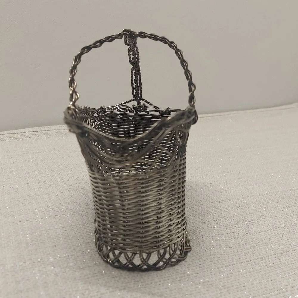 Vintage Silver Plated Wine Bottle Basket French Style Wire Carrier Twist Handle